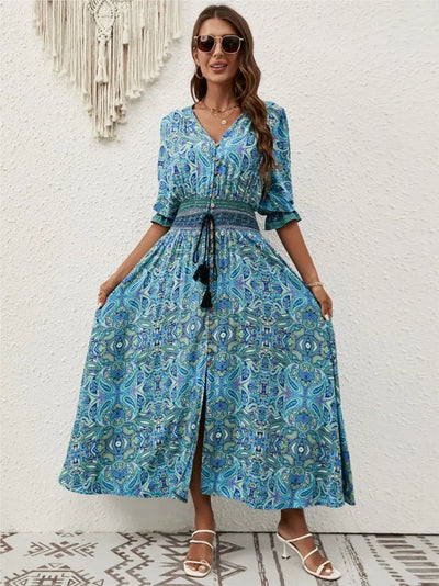 Coastal Whimsy Smocked Maxi Dress