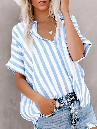 Coastal Whimsy Striped Button Blouse