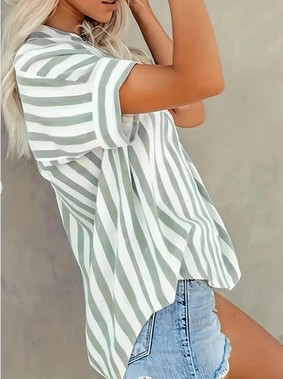 Coastal Whimsy Striped Button Blouse