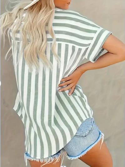 Coastal Whimsy Striped Button Blouse