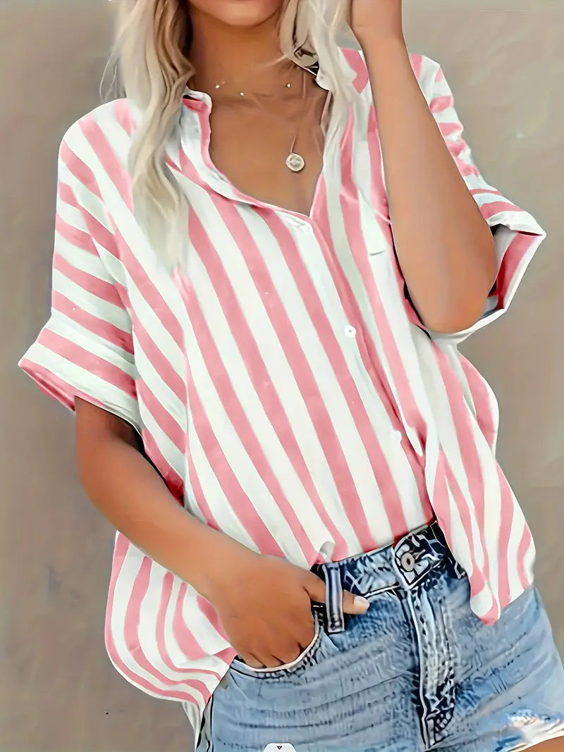 Coastal Whimsy Striped Button Blouse
