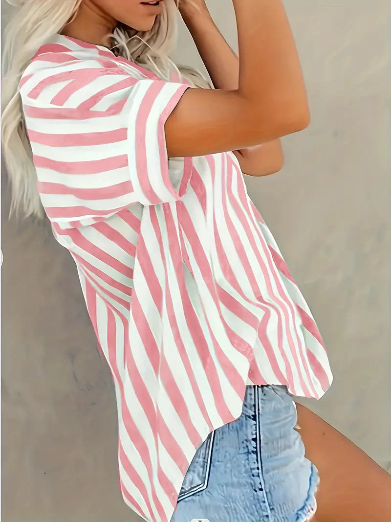 Coastal Whimsy Striped Button Blouse