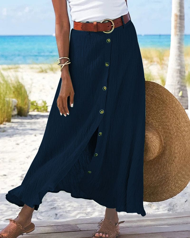 Coastal Whispers Button-Front Maxi Skirt