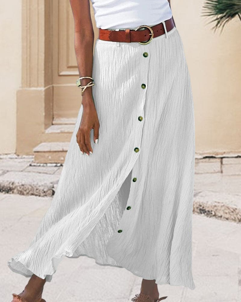 Coastal Whispers Button-Front Maxi Skirt