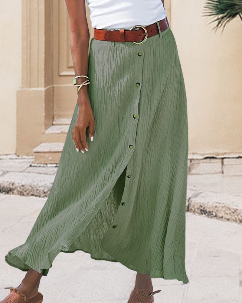 Coastal Whispers Button-Front Maxi Skirt