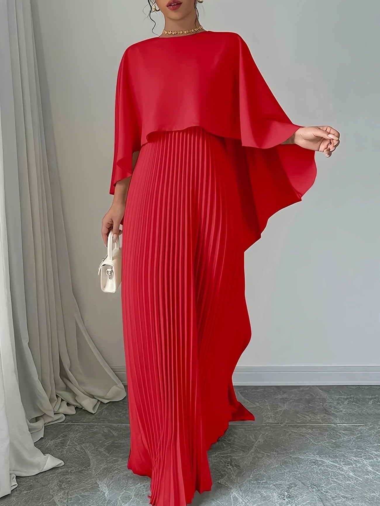 Crimson Grace Pleated Cape Dress