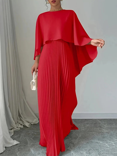 Crimson Grace Pleated Cape Dress