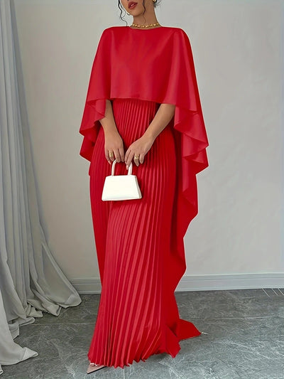 Crimson Grace Pleated Cape Dress