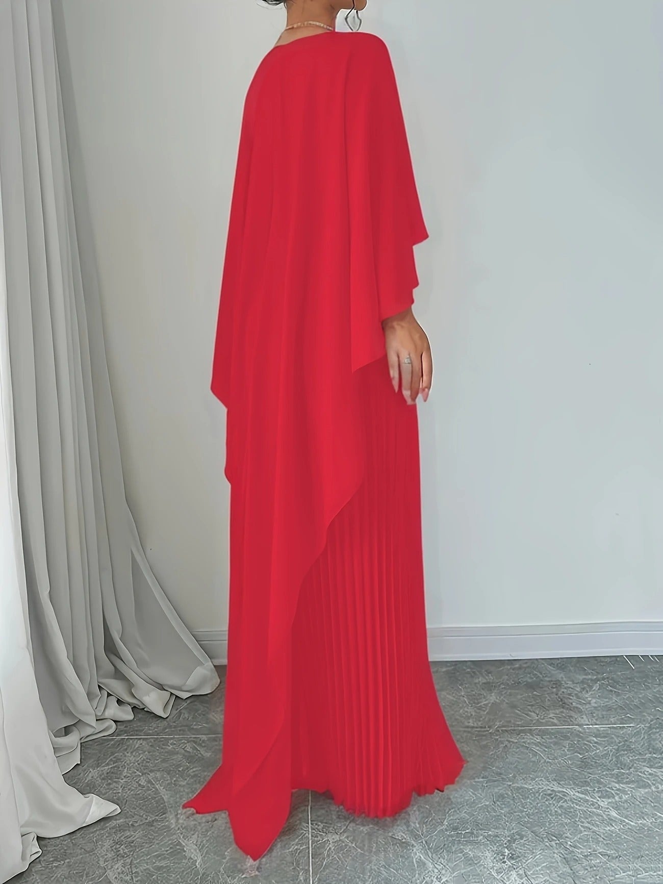 Crimson Grace Pleated Cape Dress