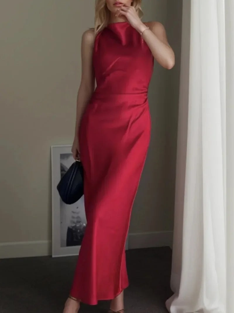 Crimson Whispers Halter Maxi Dress