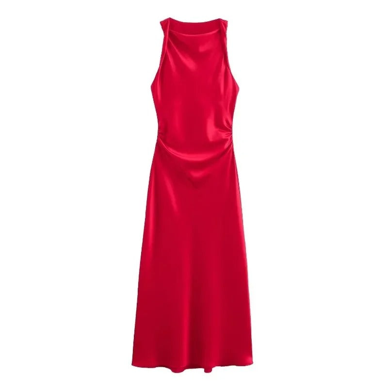 Crimson Whispers Halter Maxi Dress