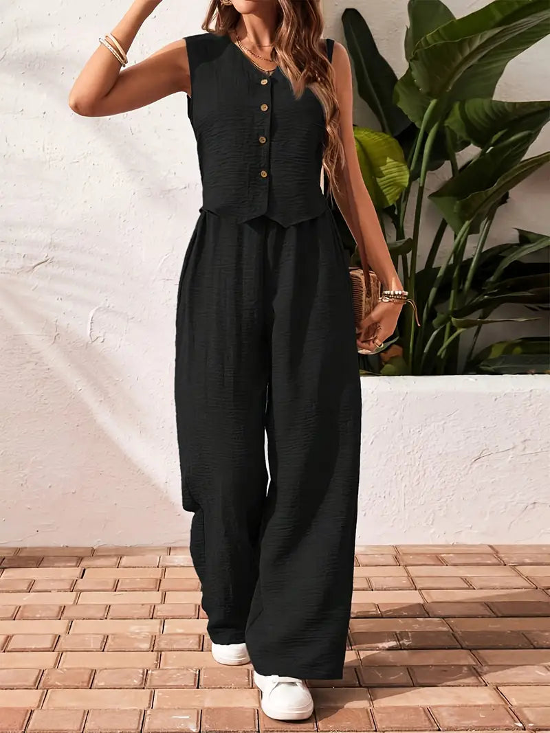 Effortless Charm Button Front Jumpsuit
