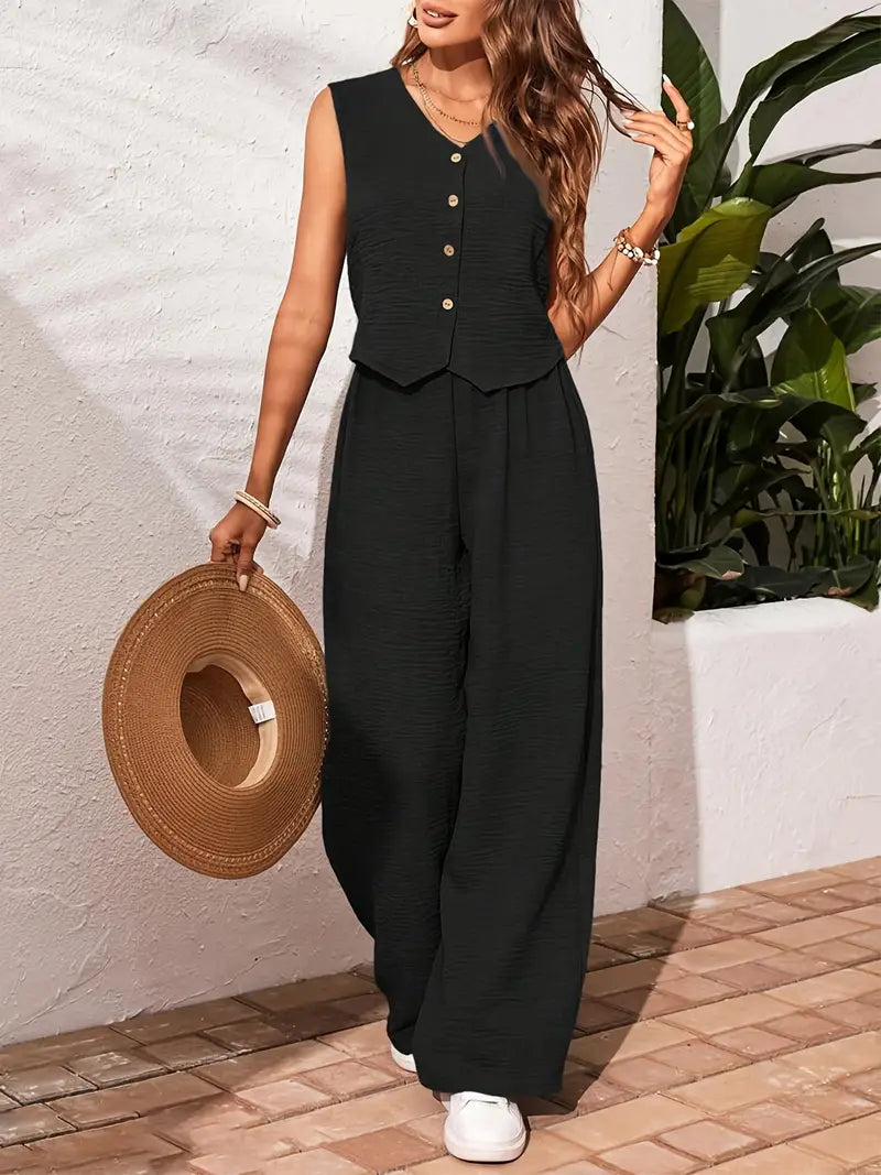 Effortless Charm Button Front Jumpsuit