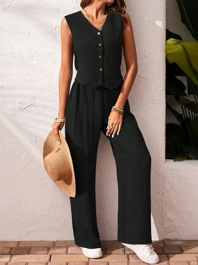 Effortless Charm Button Front Jumpsuit
