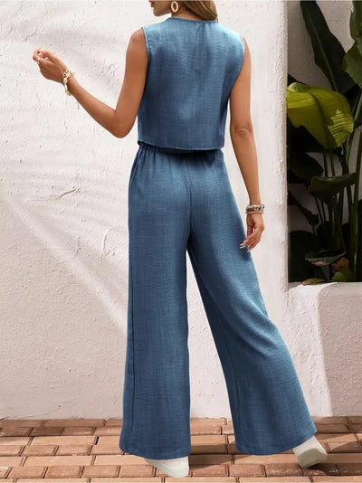 Effortless Charm Button Front Jumpsuit