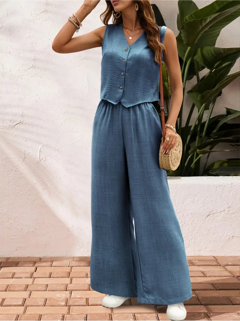 Effortless Charm Button Front Jumpsuit