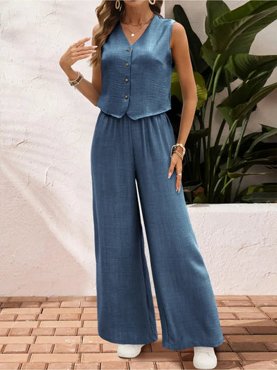 Effortless Charm Button Front Jumpsuit