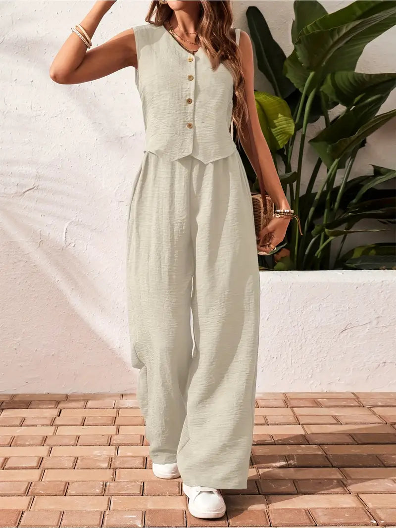 Effortless Charm Button Front Jumpsuit