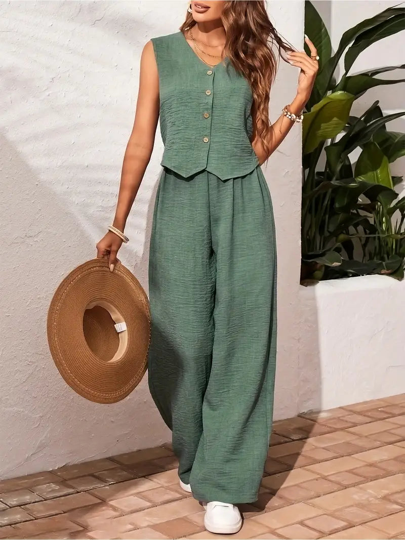Effortless Charm Button Front Jumpsuit