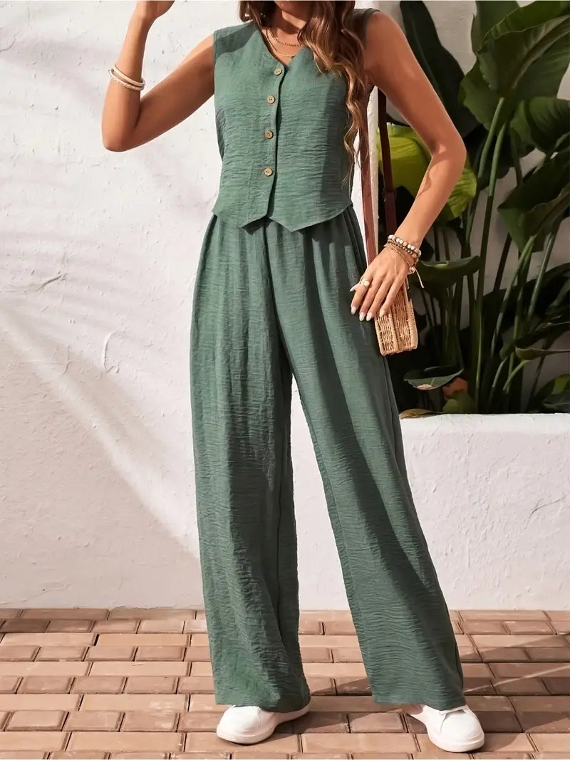 Effortless Charm Button Front Jumpsuit