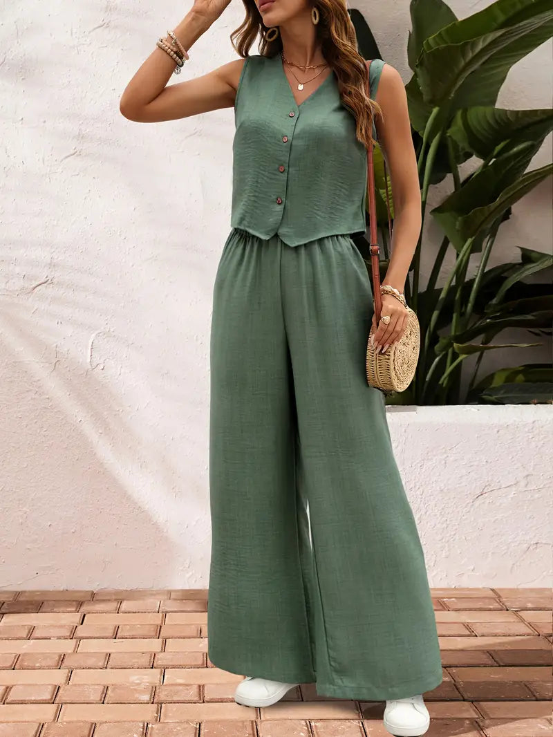 Effortless Charm Button Front Jumpsuit