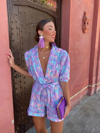 Electric Bloom Belted Print Jumpsuit