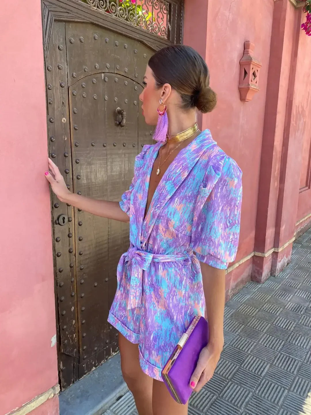 Electric Bloom Belted Print Jumpsuit