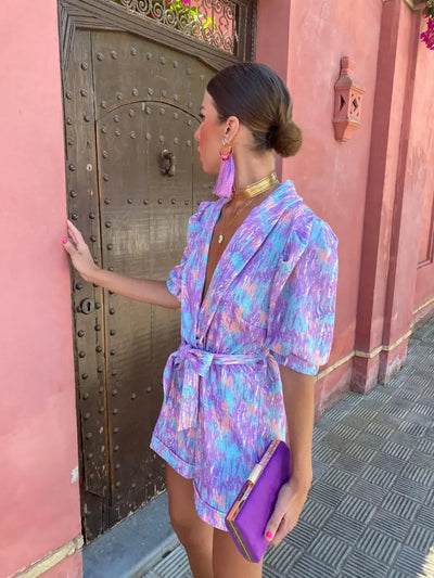 Electric Bloom Belted Print Jumpsuit