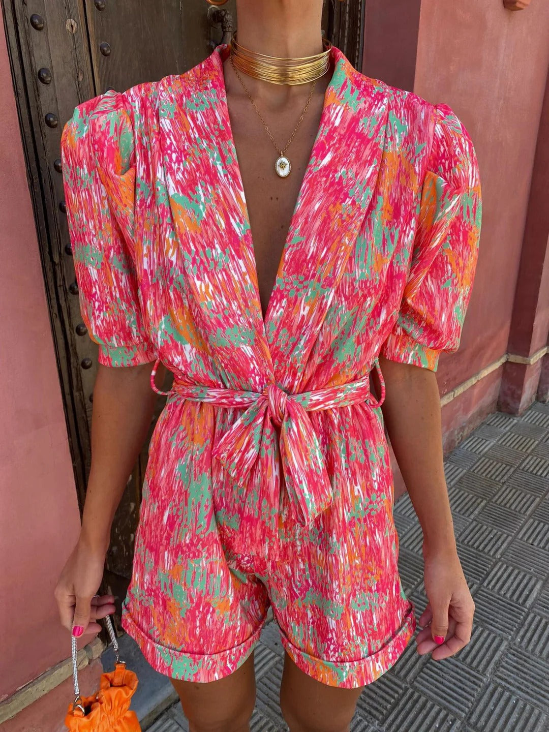 Electric Bloom Belted Print Jumpsuit