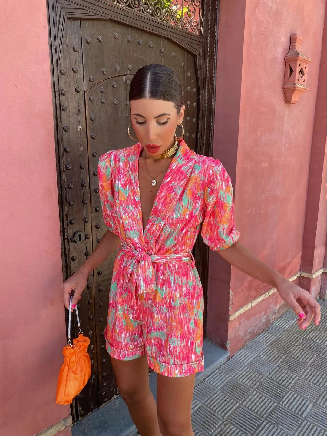 Electric Bloom Belted Print Jumpsuit