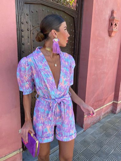Electric Bloom Belted Print Jumpsuit