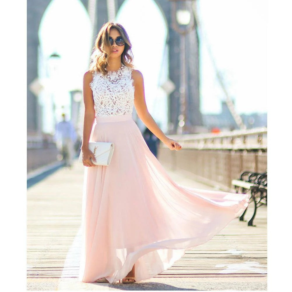 Elegant Dream Lace Bodice Maxi Dress