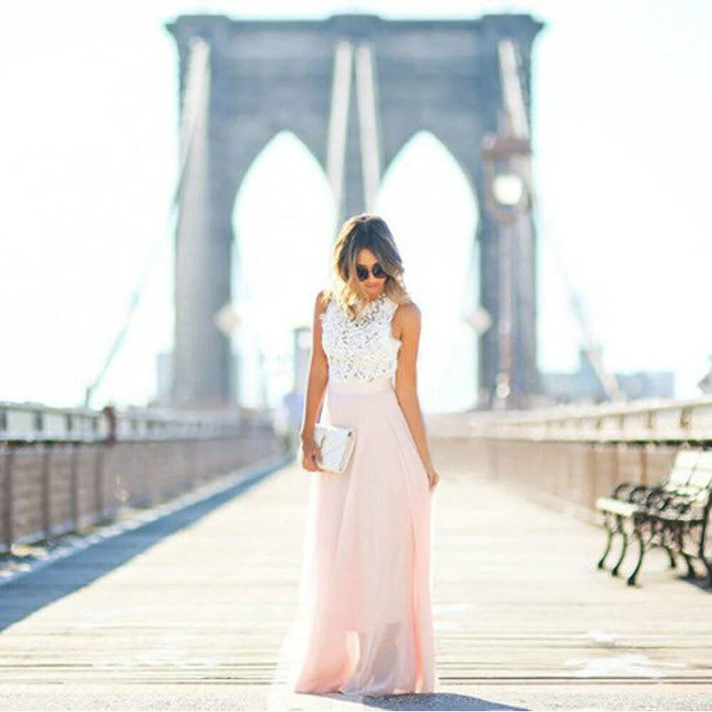Elegant Dream Lace Bodice Maxi Dress