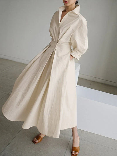 Elegant Pleated Shirt Dress