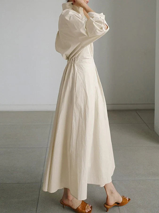 Elegant Pleated Shirt Dress
