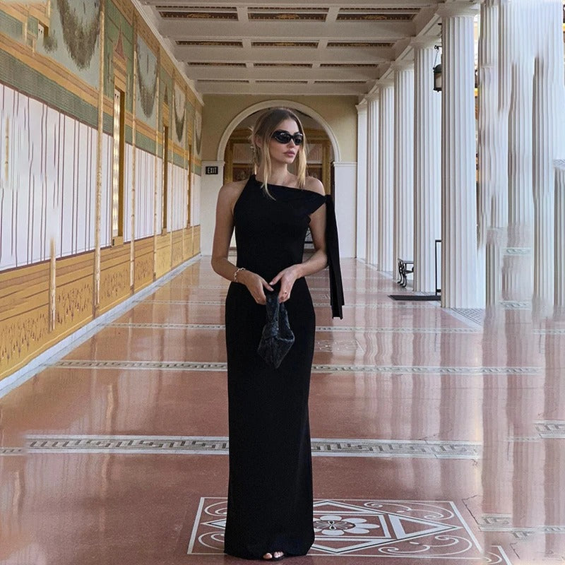 Elegant Tie-Shoulder Maxi Dress