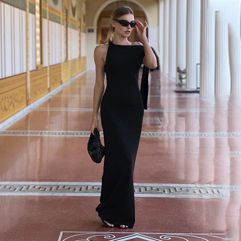 Elegant Tie-Shoulder Maxi Dress