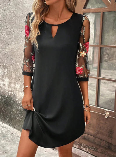 Enchanted Bloom Sheer-Sleeve Mini Dress