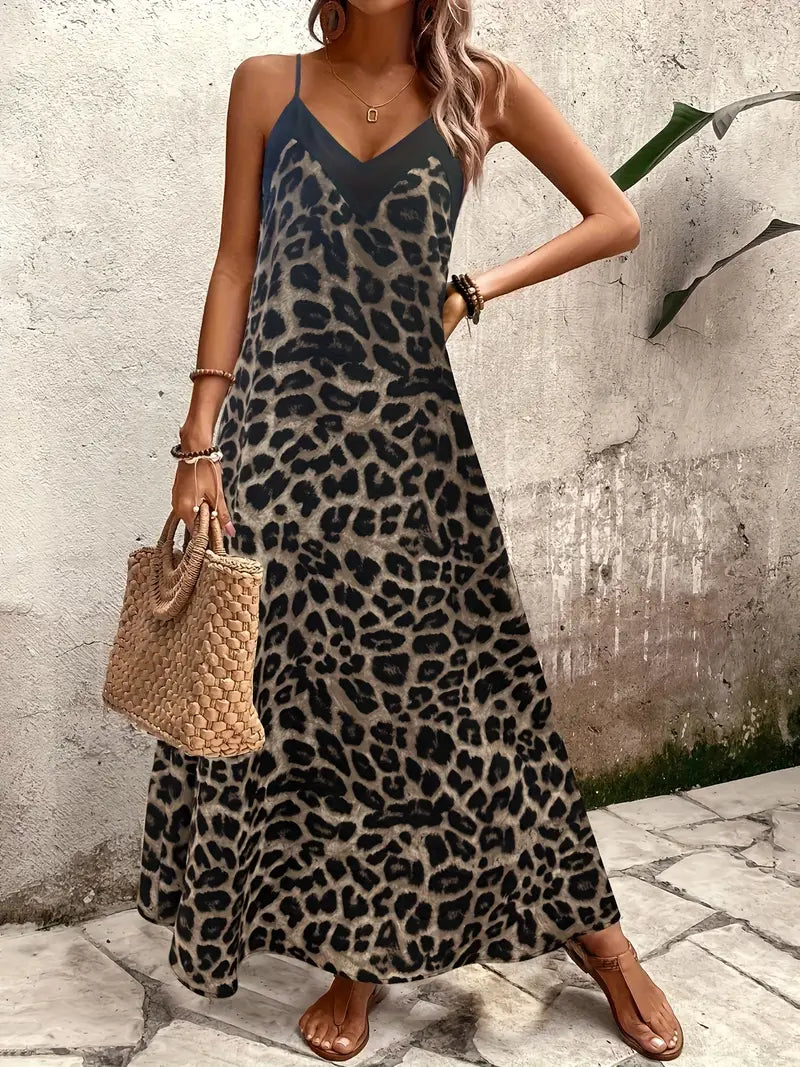 Fierce Whispers V-Neck Leopard Maxi Dress