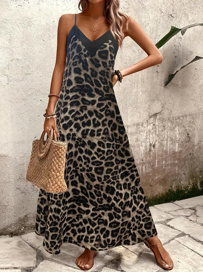 Fierce Whispers V-Neck Leopard Maxi Dress