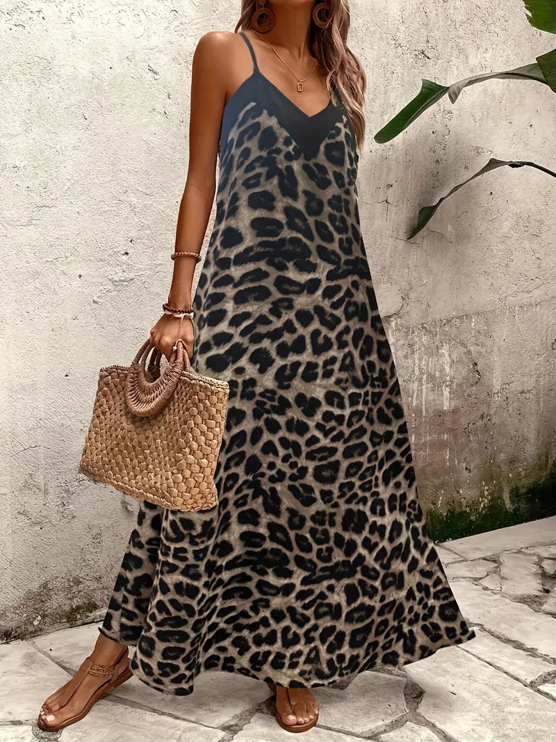 Fierce Whispers V-Neck Leopard Maxi Dress