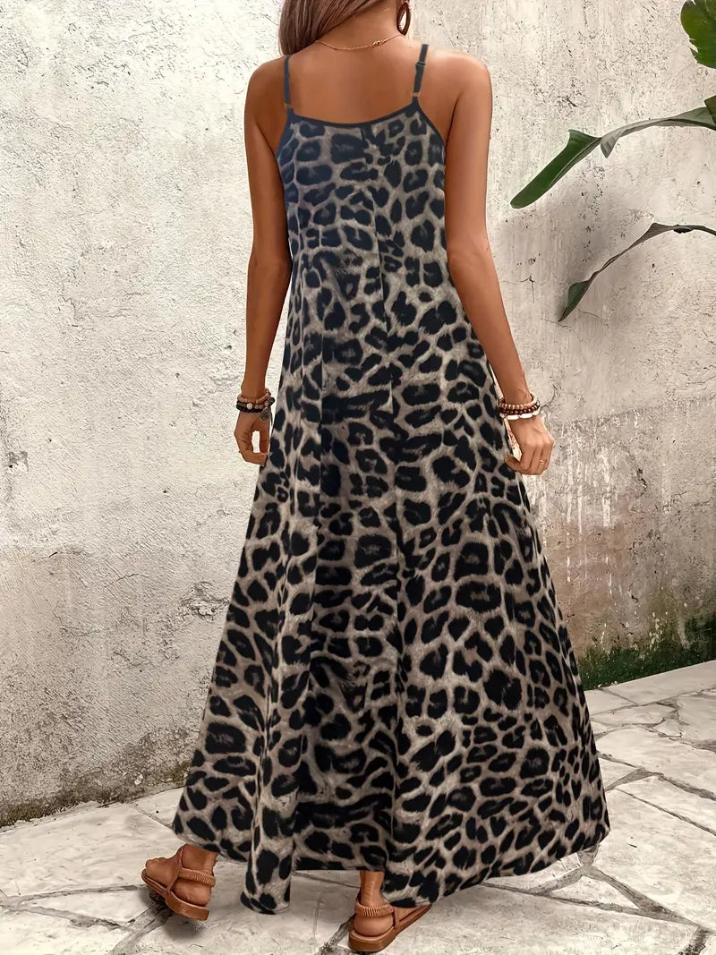 Fierce Whispers V-Neck Leopard Maxi Dress