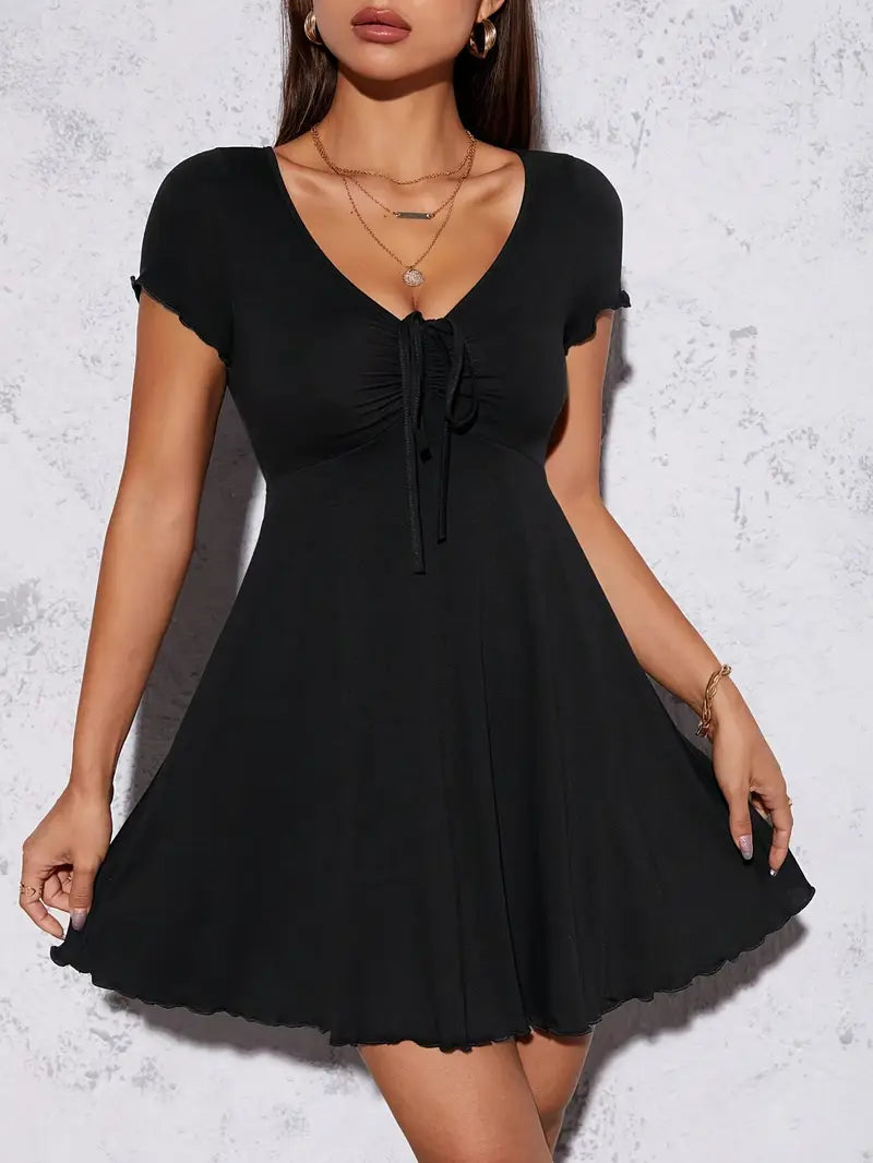 Flirted Ties Ruched Mini Dress