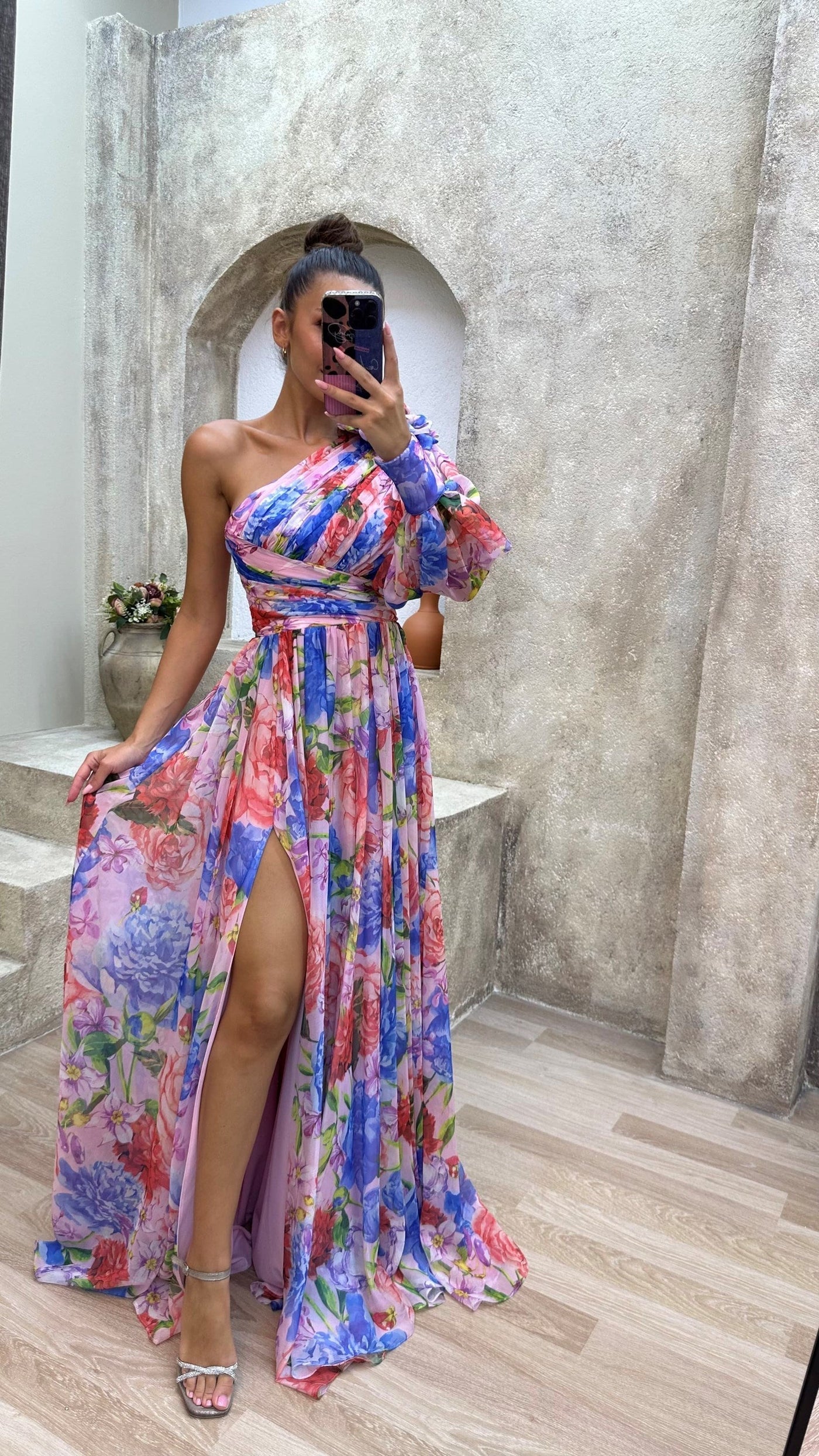 Floral Symphony One-Shoulder Maxi Dress