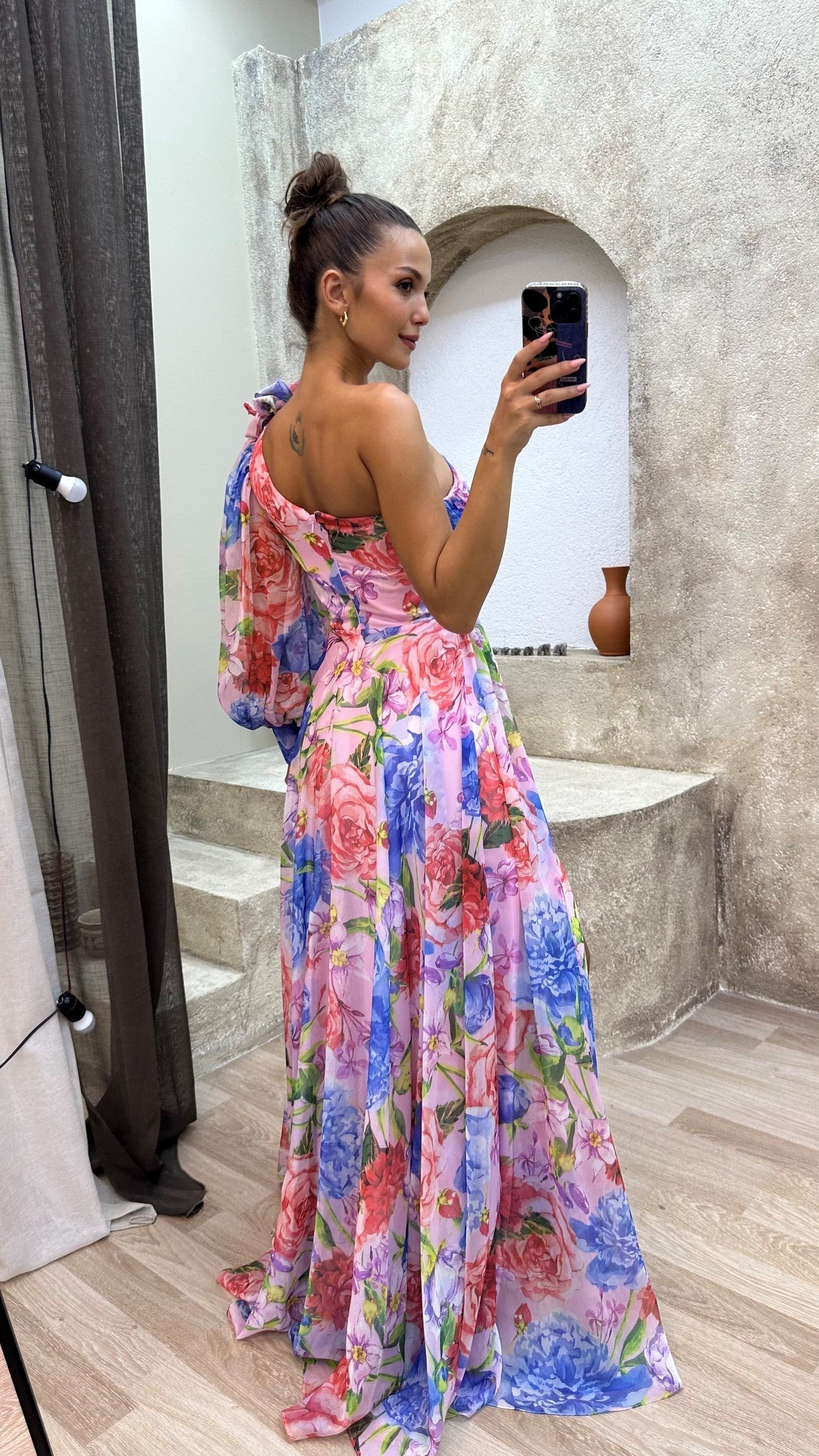 Floral Symphony One-Shoulder Maxi Dress