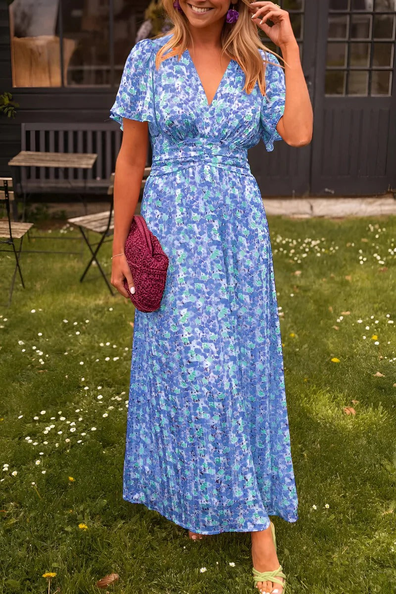 Garden Whimsy Flutter Sleeve Maxi Dress