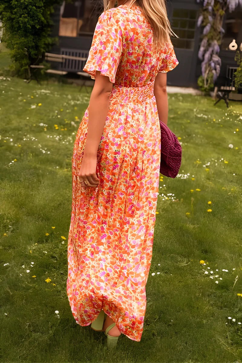 Garden Whimsy Flutter Sleeve Maxi Dress