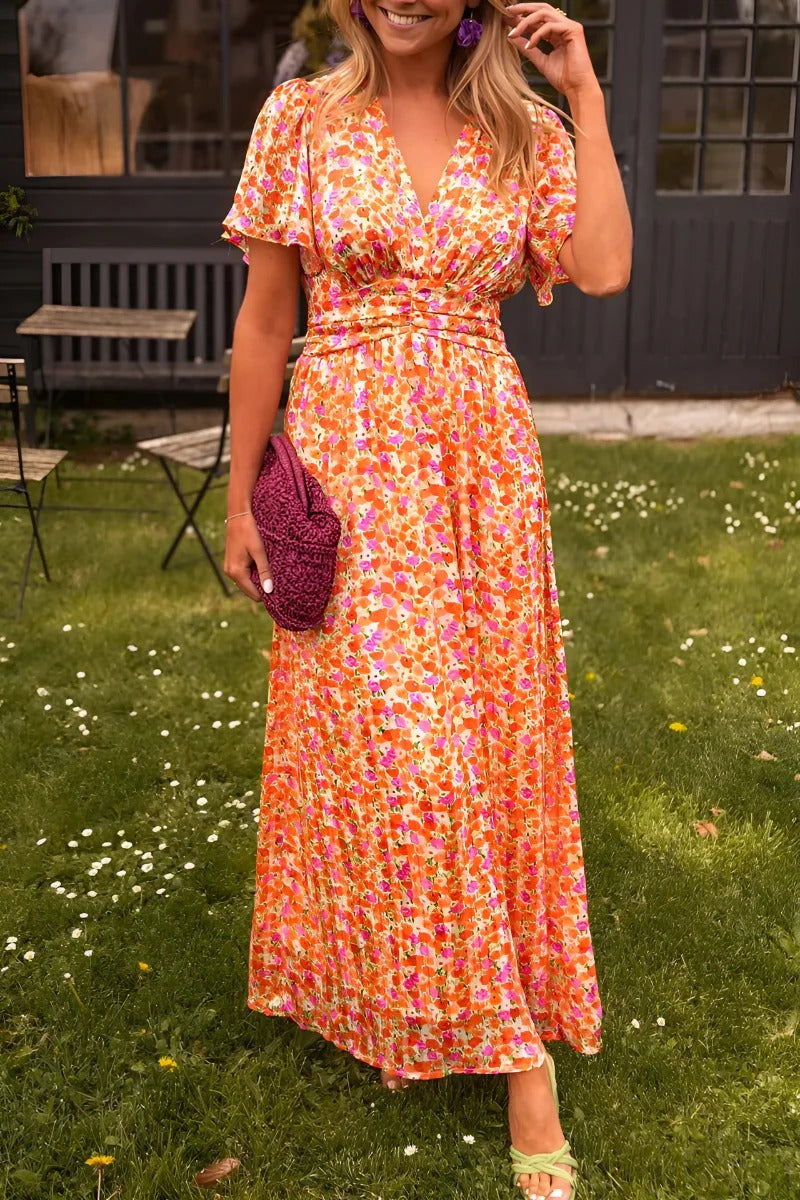 Garden Whimsy Flutter Sleeve Maxi Dress