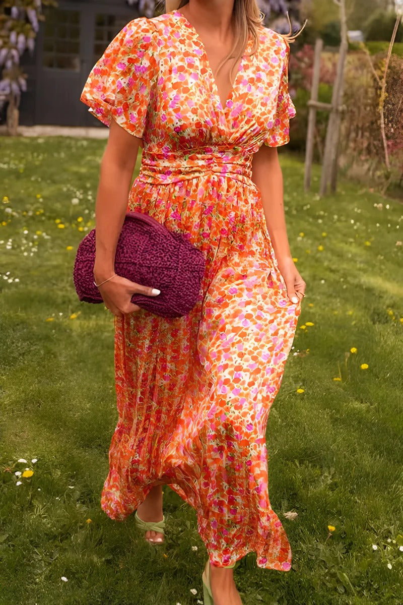 Garden Whimsy Flutter Sleeve Maxi Dress