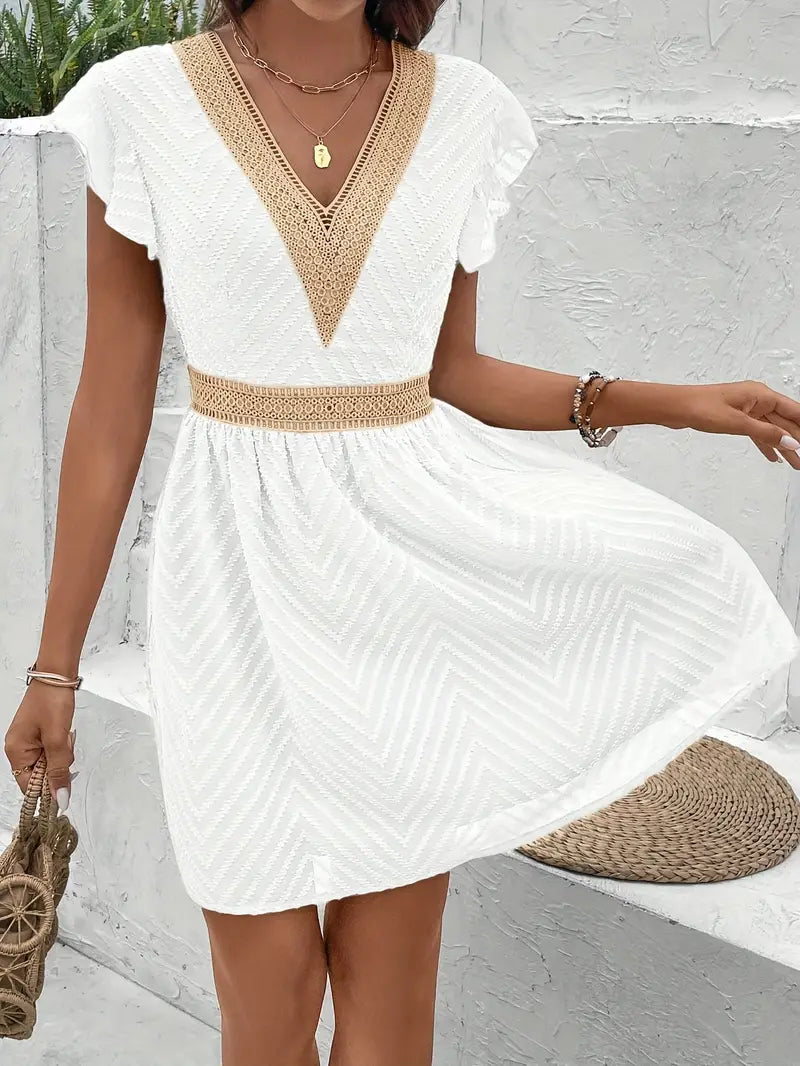 Garden Whimsy Lace-Trim Mini Dress